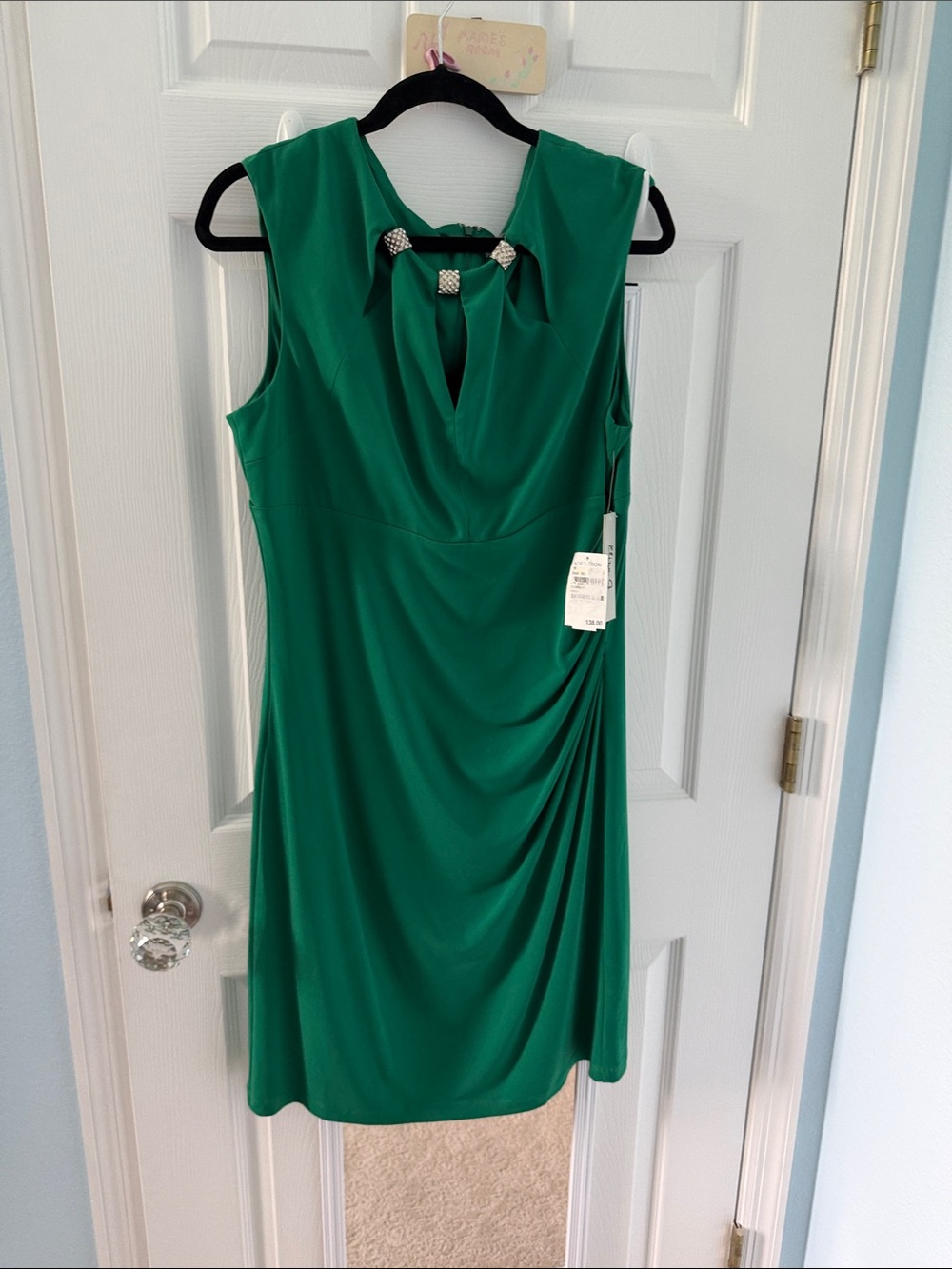 Nordstrom Green Sleeveless Jewel-Accent Midi Dress